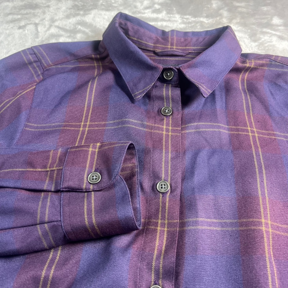 Flylow Women's Medium Button Down Shirt Purple Plaid Long Sleeve 0751-1700